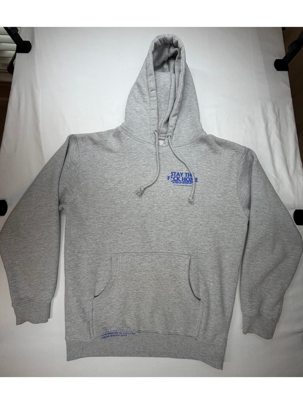 Bannedla Men's Hoodie Stay The F**** Home Graphic Pullover Fleece Size M Grey